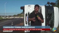 News Route - Truck loaded with margarine overturns in Três Lagoas yesterday afternoon
