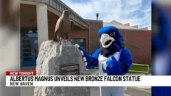 Albertus Magnus College unveils bronze falcon statue