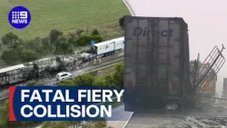 Deadly, fiery truck crash closes Hume Highway | 9 News Australia