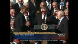 Mike Ditka Give President Obama a Chicago Bears Jersey