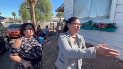 Two families displaced after fire damages homes at East Las Vegas mobile home park