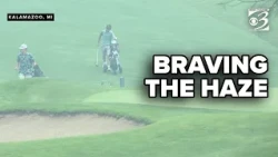 Golfers play through wildfire haze while other outdoor activities are moved indoors
