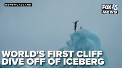 Cliff diver becomes world's first to jump off iceberg