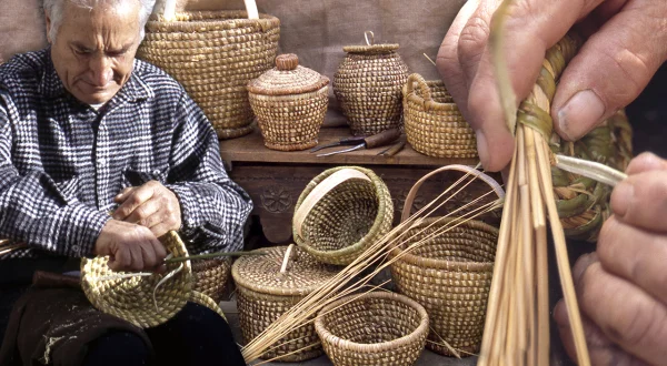 El oficio de escriñero. Elaboración de cestas artesanales con mimbre y paja