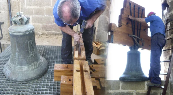 Montaje y bandeo tradicional de una campana nueva en el campanario