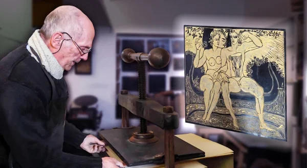 El arte del grabado con un artista experto en estas herramientas y técnicas de impresión