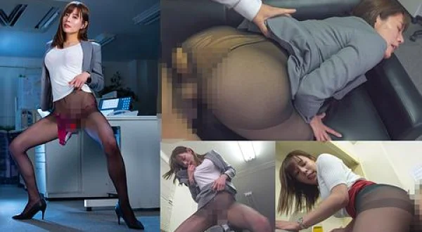 ★残業中、2人きりの社内でこっそりガニ股オナニーする美脚女上司にたまらず目の前で