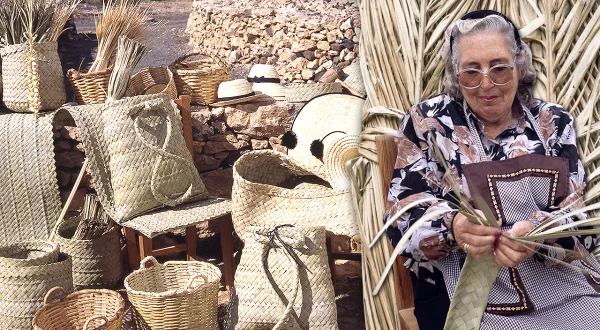 Ramas de palmeras para elaborar mochilas, cestas y escobas. Artesanía a mano de varias piezas