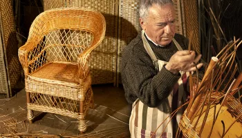 Sillón de mimbre hecho a mano por un maestro cestero. Elaboración artesanal paso a paso