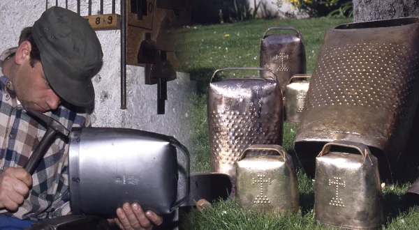 Cencerros y esquilas grandes para localizar el ganado. Fabricación artesanal de varias piezas
