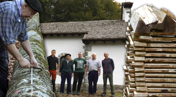 Reconstrucción de un tejado con 7000 tablillas artesanales obtenidas del bosque en 2021
