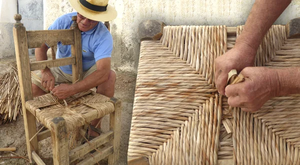 Sillas artesanas con fibras naturales de anea elaboradas por un experto sillero tradicional