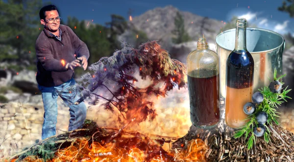 Aceite de enebro para uso medicinal y veterinario. Hornada artesanal de sus raíces en el monte