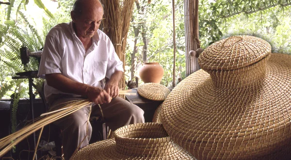 El cestero artesanal. Confección manual de recipientes (balayos y taños) con juncos y aneas