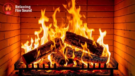 Relaxing Fireplace with Burning Logs